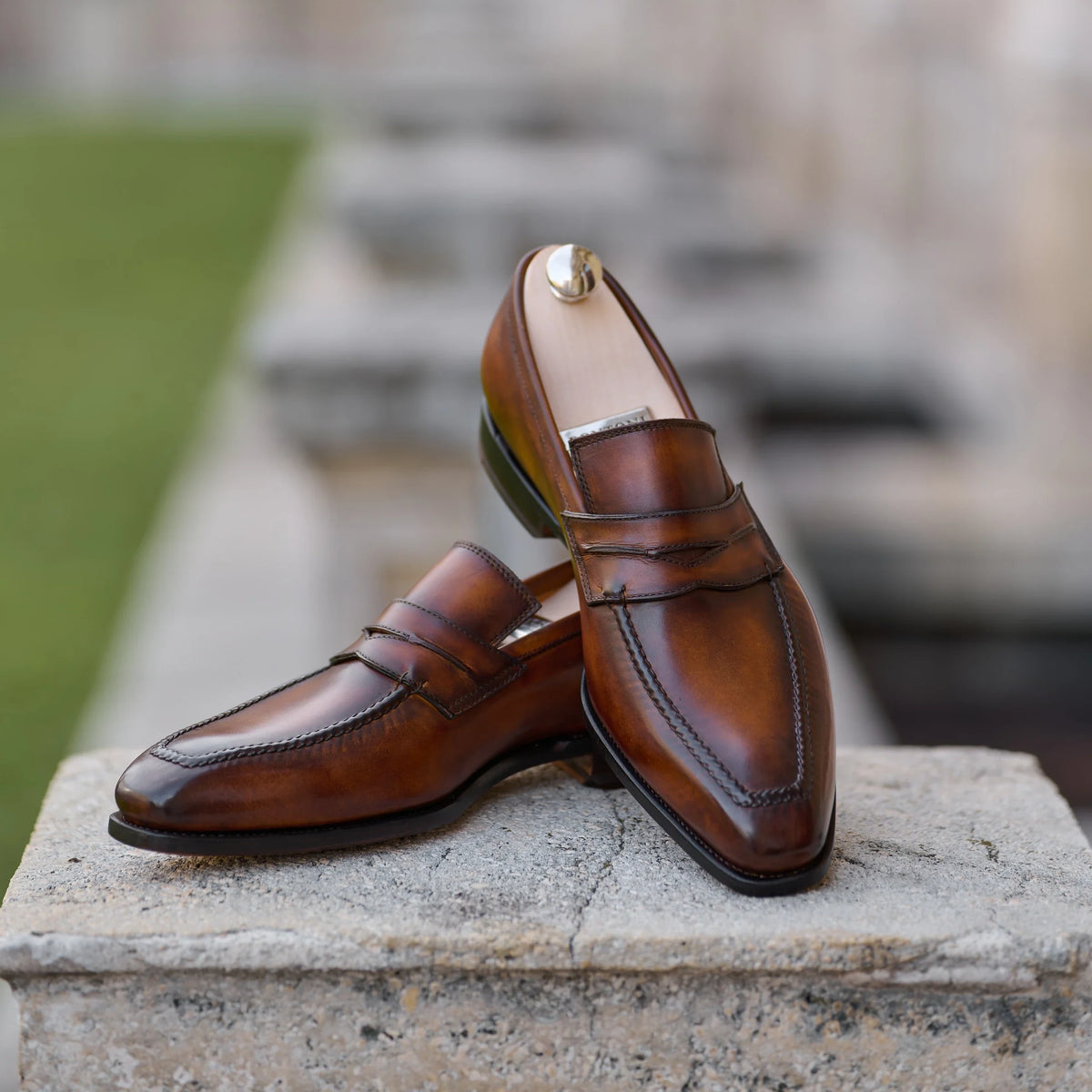 "Capitano" Penny Loafer with Hand-sewn Apron in Burnt