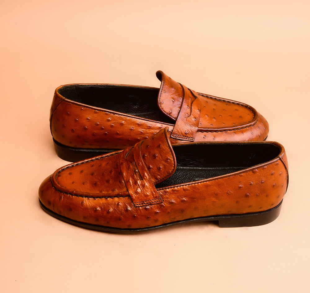 Spanish Orange Ostrich Embossed Loafers