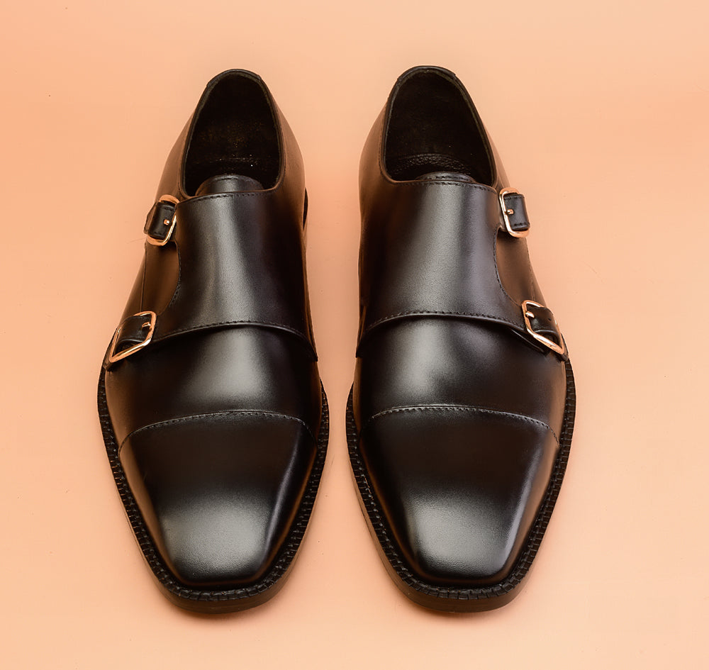 The Whole Cut Black Double Monk-Strap Shoes