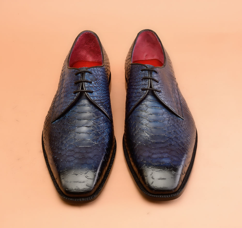 Classic Python Embossed Blue Patina Derby