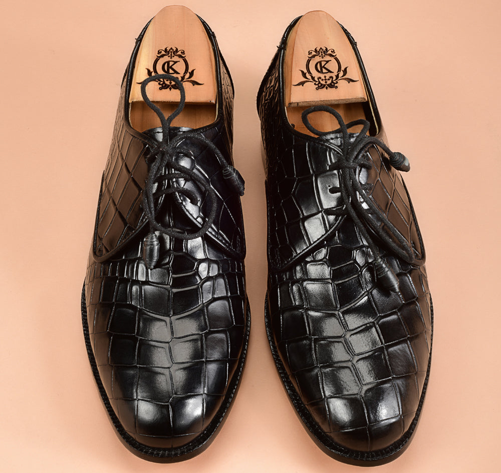Christian louboutin Crocodile Embossed Black Derby