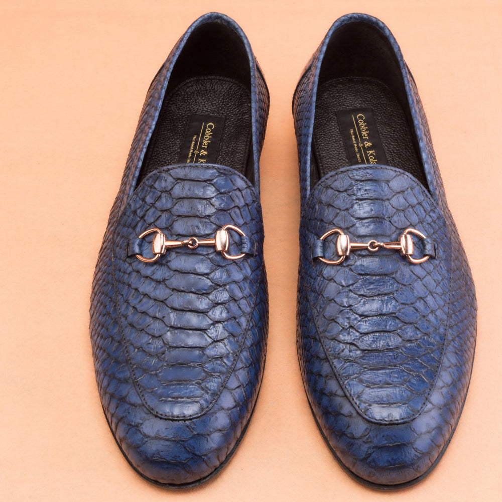 The Classic Python Embossed Blue Loafers