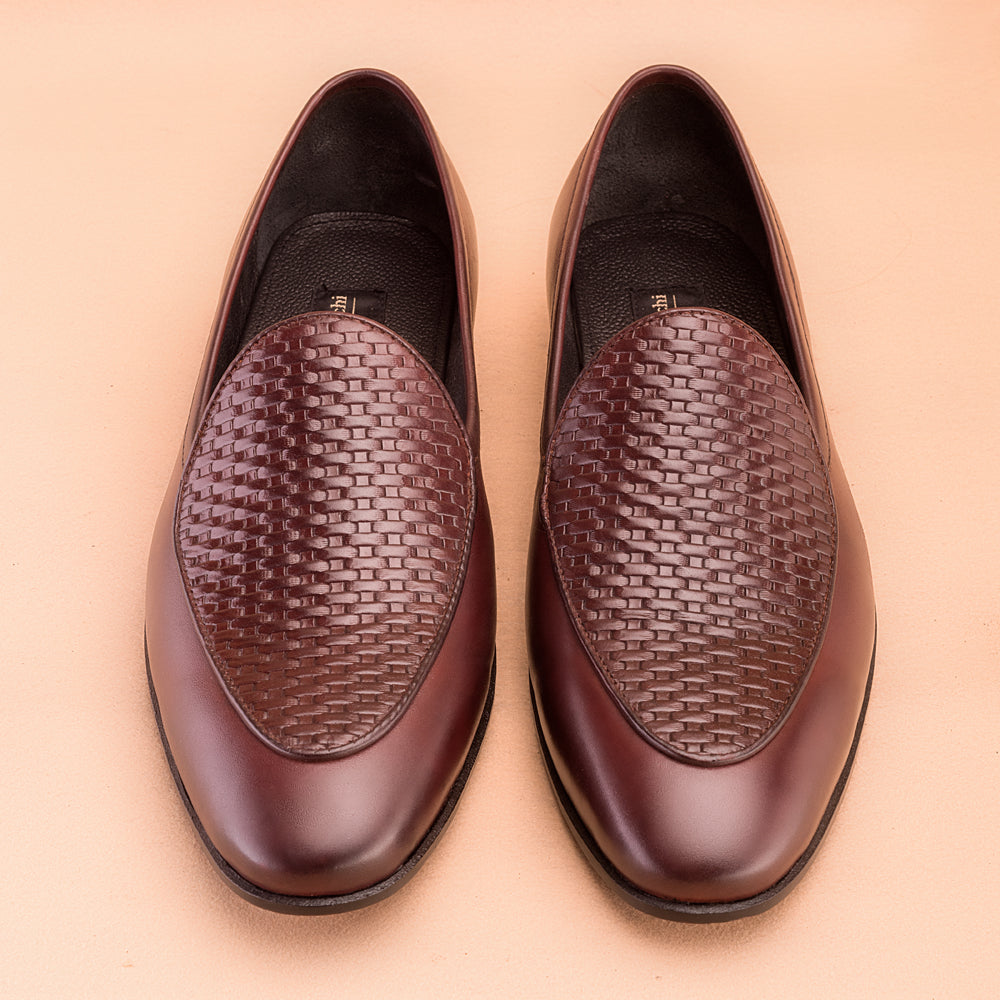 The Burgundy Woven Embossed Vamp Belgian Loafer