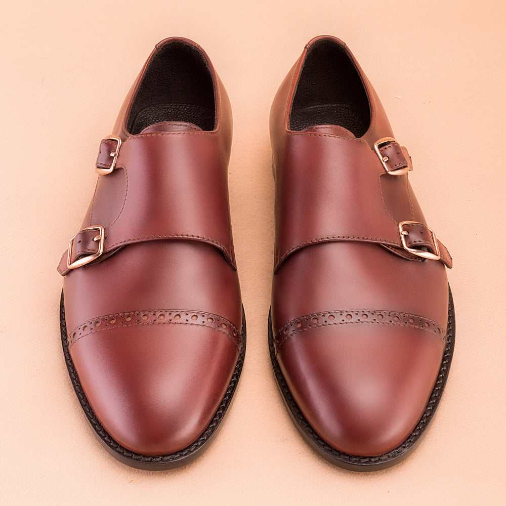 Burgundy Patina Double Monk-Strap Shoes