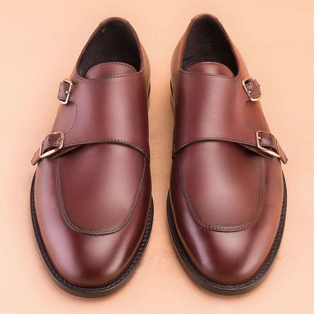 Burgundy Double Monk-Strap Shoes
