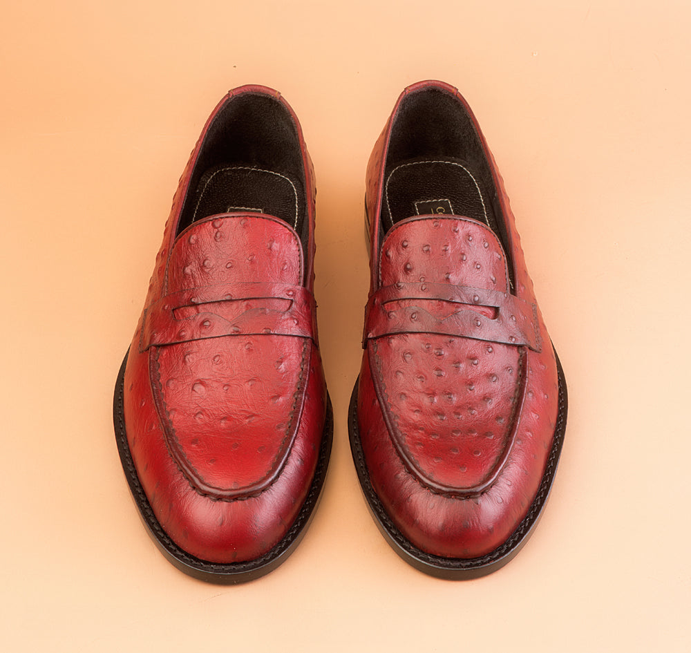 Burgundy Ostrich Embossed Loafers