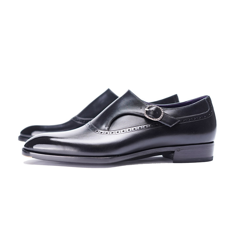 ILCEA Museum Box Calf Single Monk Straps#Color_Black
