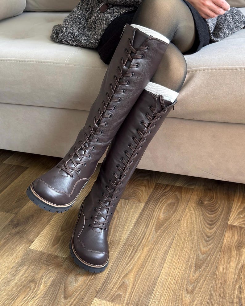 Handcrafted Black Leather Knee Boots: Barefoot Zero Drop, Wide Toe