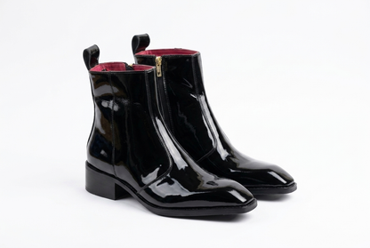 Men's Black Patent Leather Side Zip Ankle Boots – Handmade Luxury Dress Boots