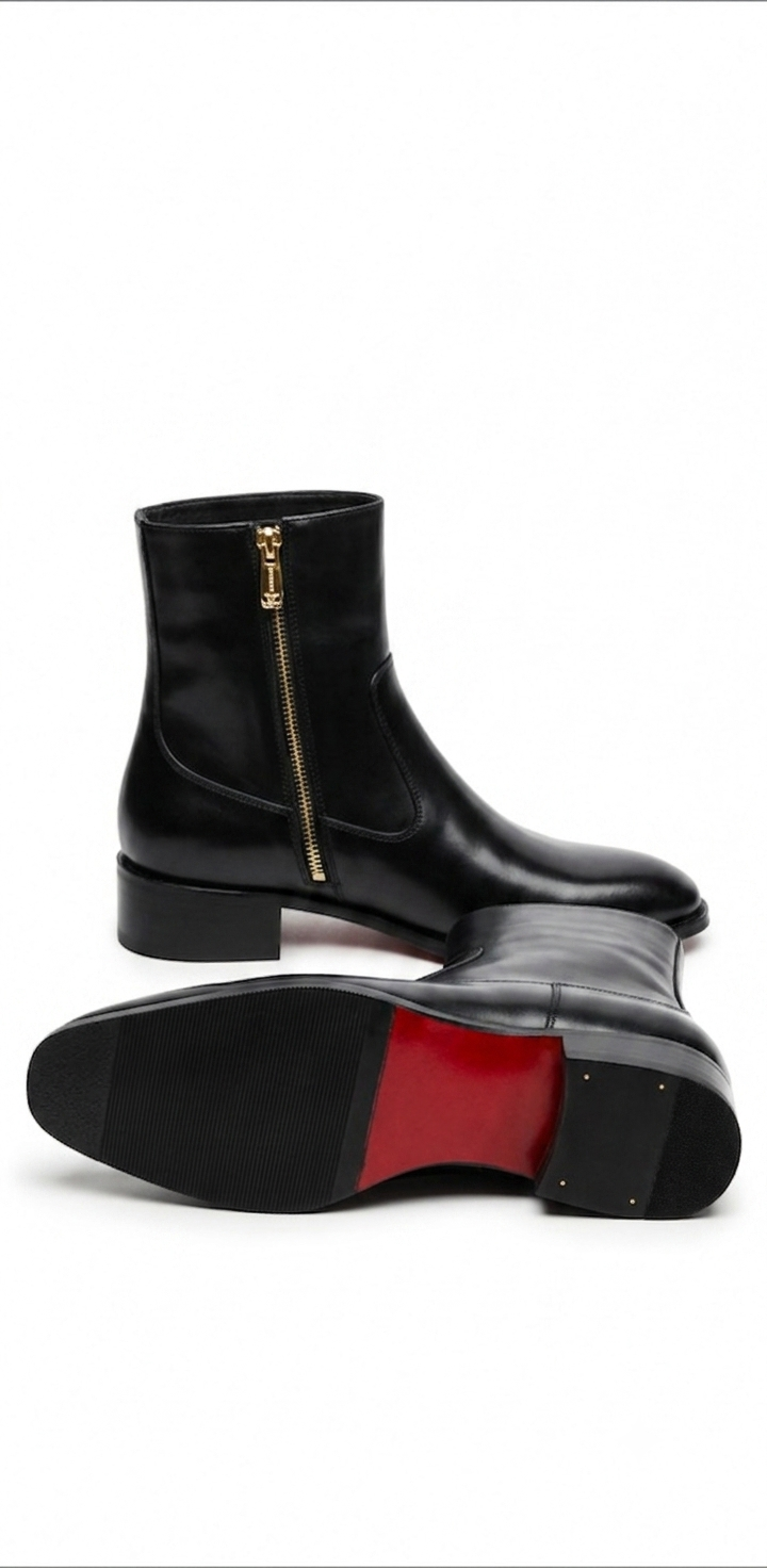 Men's Black Leather Side Zip Ankle Boots – Handmade Luxury Dress Boots
