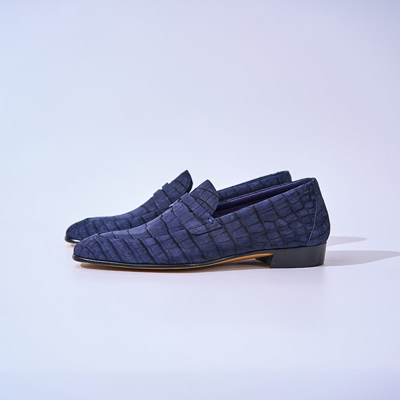 American Alligator Nubuck Penny Loafers 8150 Blue#Color_Blue