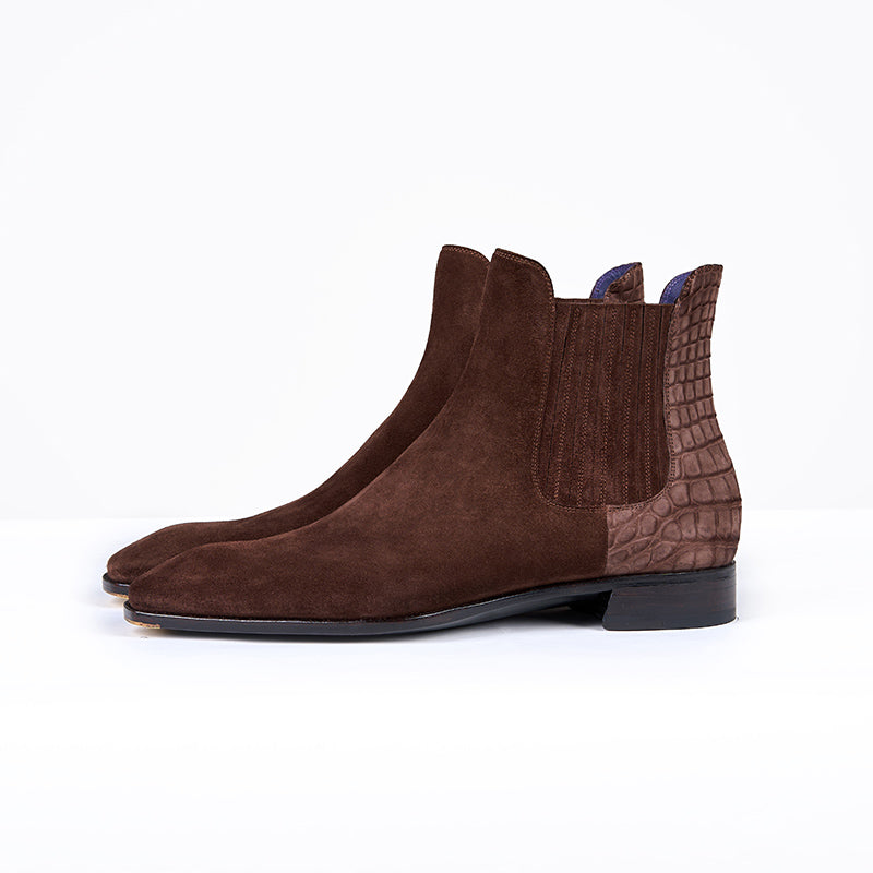 Baby Calf Suede Chelsea Boots#Color_Brown