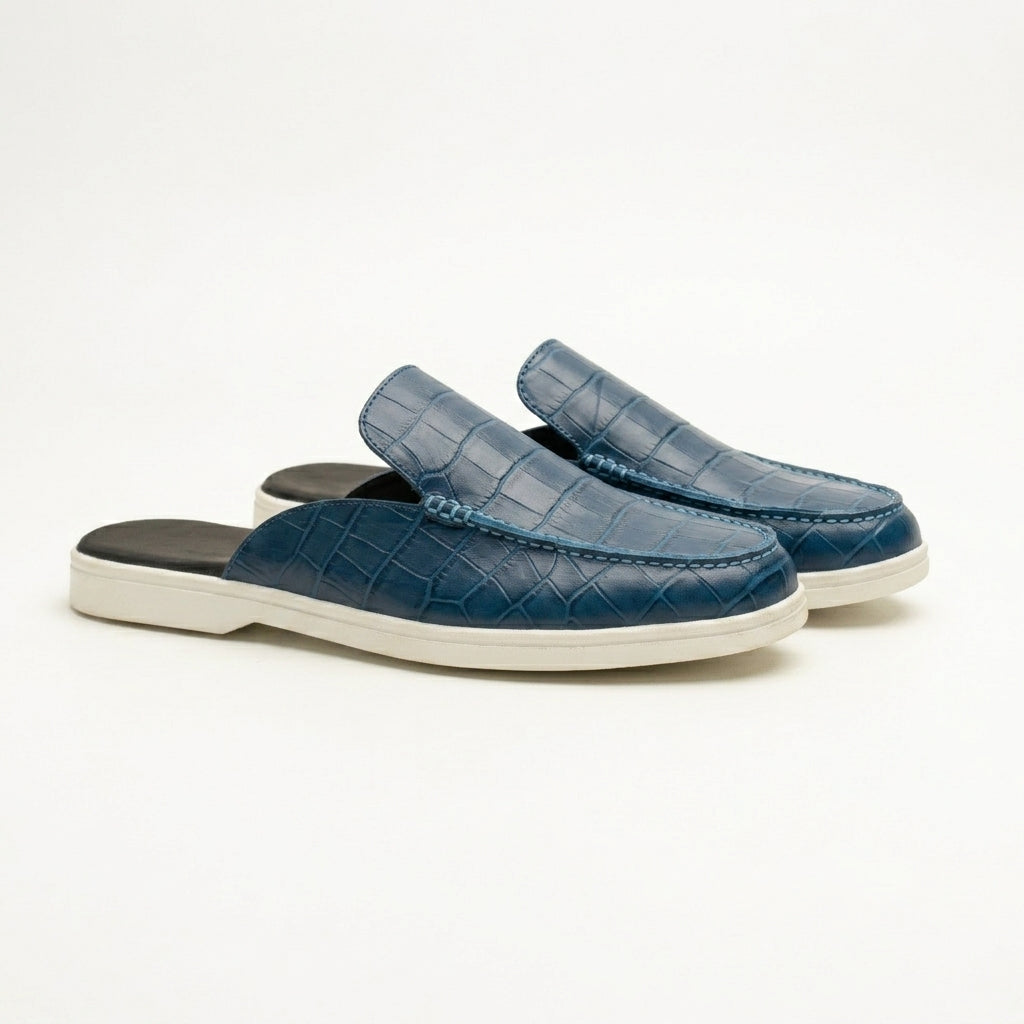 Malaga Navy leather mules by LAURVELLI - view 2