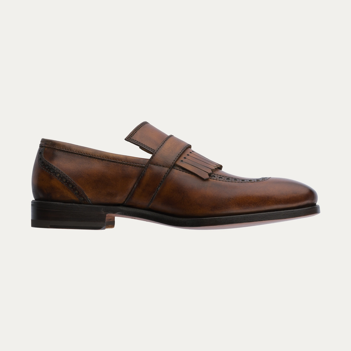 Buckle Loafers with Kiltie Fringe and Perforated Brogue Detailing in Brown