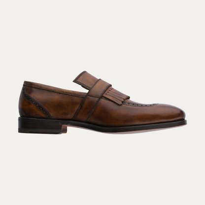 Buckle Loafers with Kiltie Fringe and Perforated Brogue Detailing in Brown