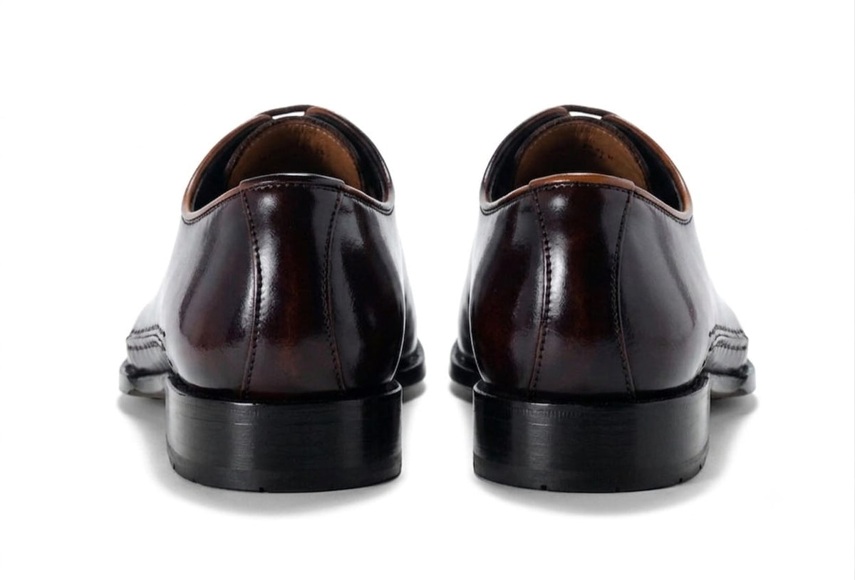 Burgundy-Brown Burnished Finish - Men's Handmade Plain-Toe Oxford Dress Shoes