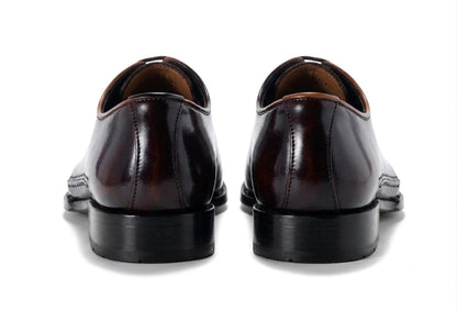 Burgundy-Brown Burnished Finish - Men's Handmade Plain-Toe Oxford Dress Shoes