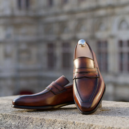"Capitano" Penny Loafer with Hand-sewn Apron in Burnt