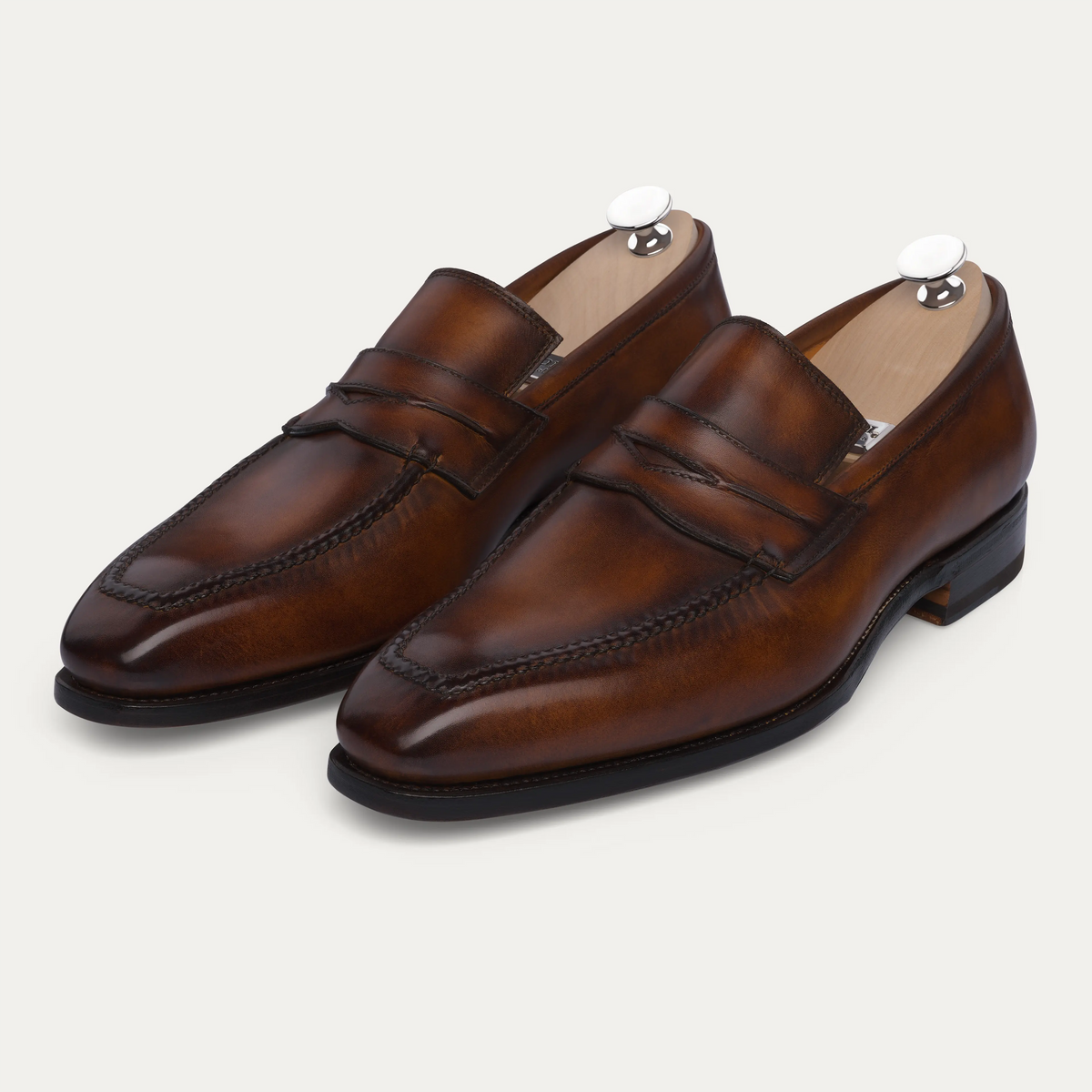 "Capitano" Penny Loafer with Hand-sewn Apron in Burnt