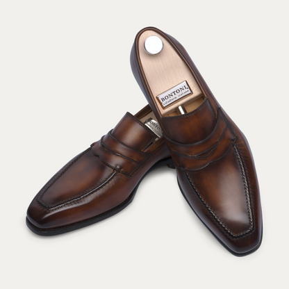 "Capitano" Penny Loafer with Hand-sewn Apron in Burnt