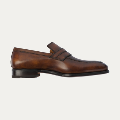 "Capitano" Penny Loafer with Hand-sewn Apron in Burnt