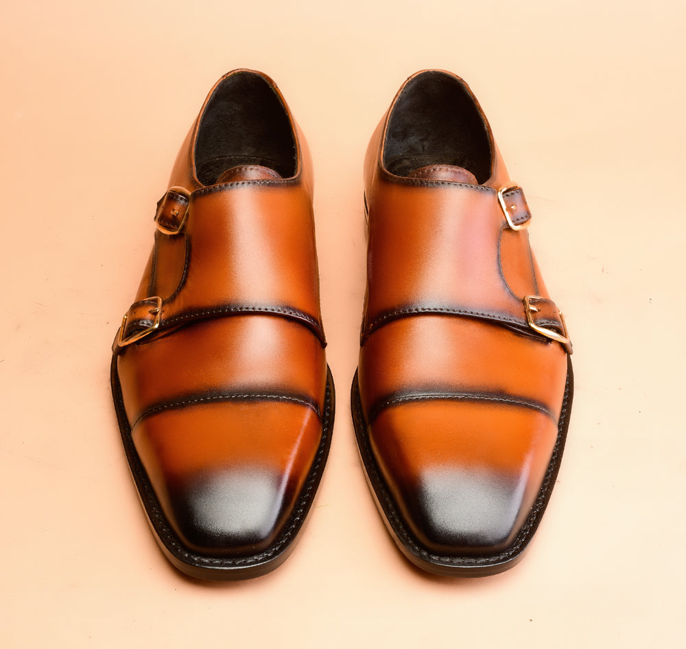 Light Amber Double Monk-Strap Shoes