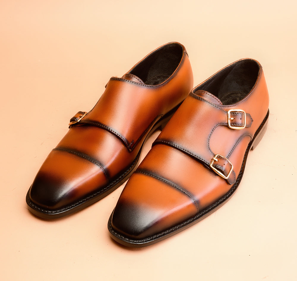 Light Amber Double Monk-Strap Shoes