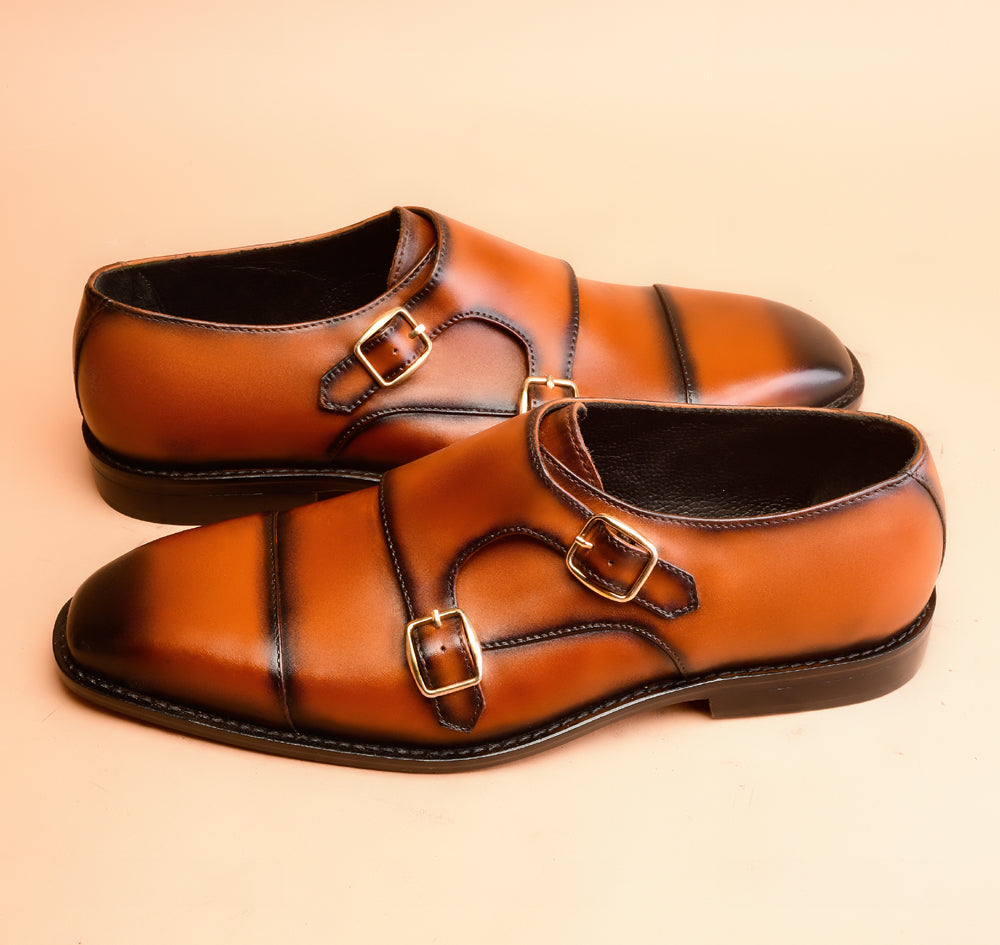 Light Amber Double Monk-Strap Shoes
