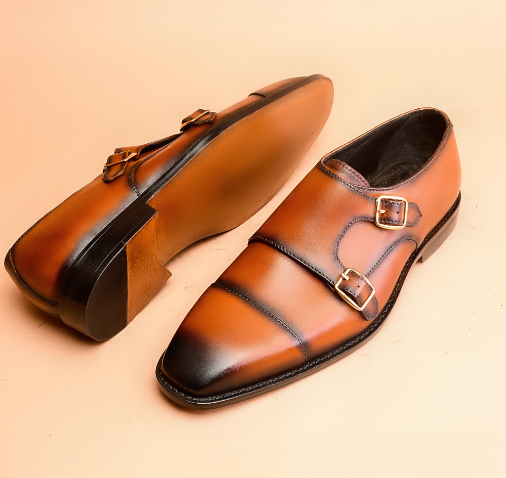 Light Amber Double Monk-Strap Shoes