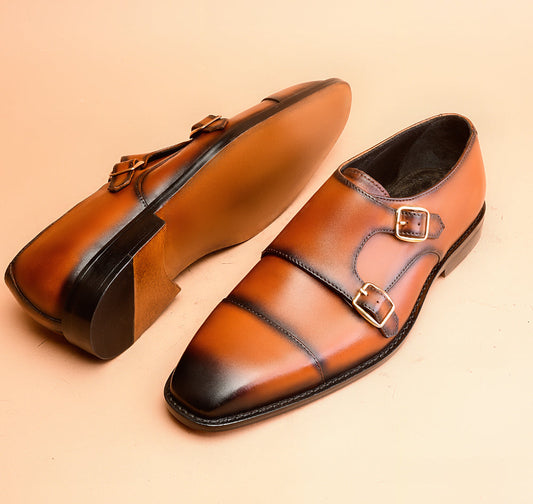 Light Amber Double Monk-Strap Shoes