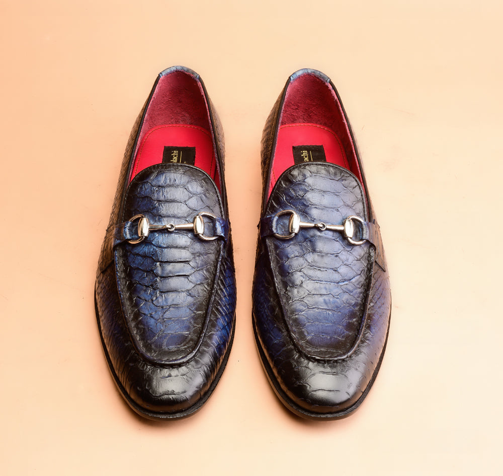 The Classic Python Embossed Blue Loafers