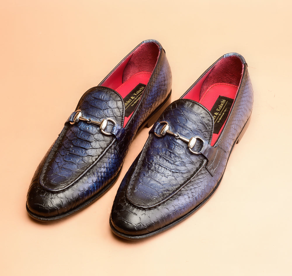 The Classic Python Embossed Blue Loafers