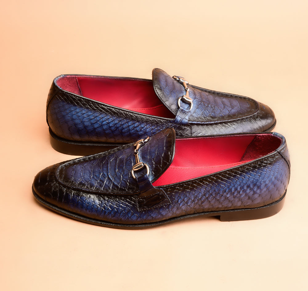 The Classic Python Embossed Blue Loafers