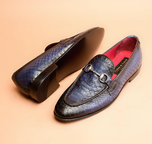 The Classic Python Embossed Blue Loafers
