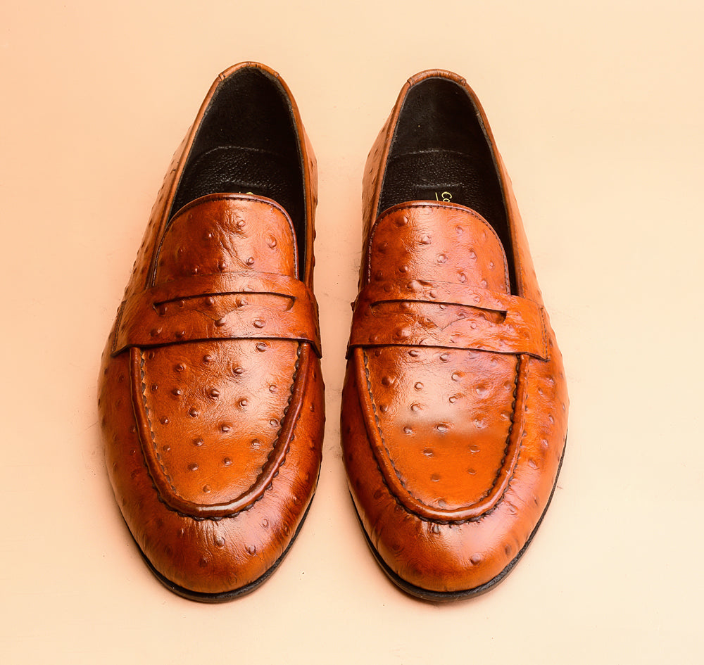 Spanish Orange Ostrich Embossed Loafers