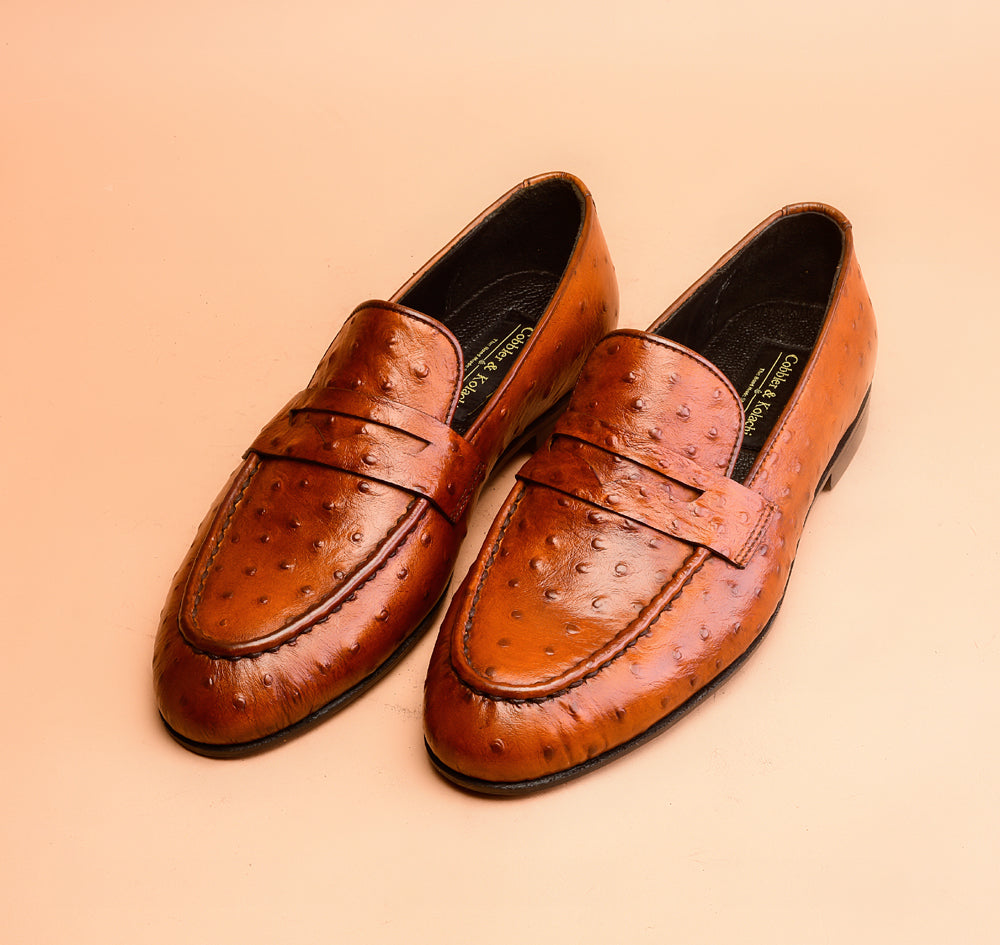 Spanish Orange Ostrich Embossed Loafers