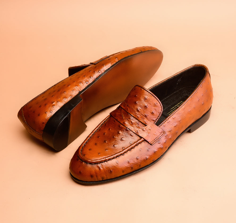Spanish Orange Ostrich Embossed Loafers