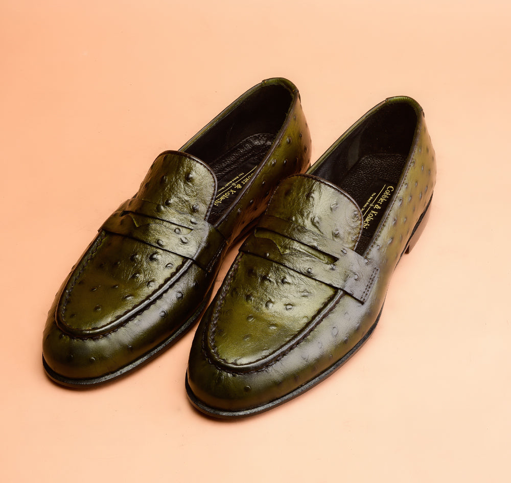 Green Ostrich Embossed Loafers