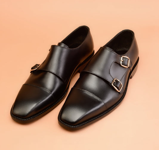 The Whole Cut Black Double Monk-Strap Shoes