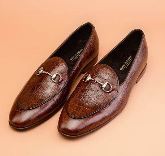 Brown Crocodile Embossed Loafers