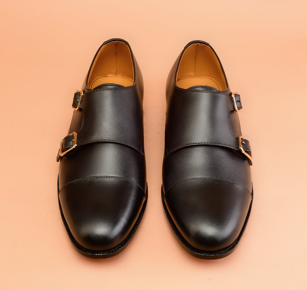 The Captoe Black Double Monk-Strap Shoes