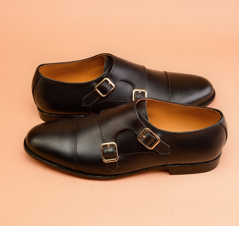 The Captoe Black Double Monk-Strap Shoes