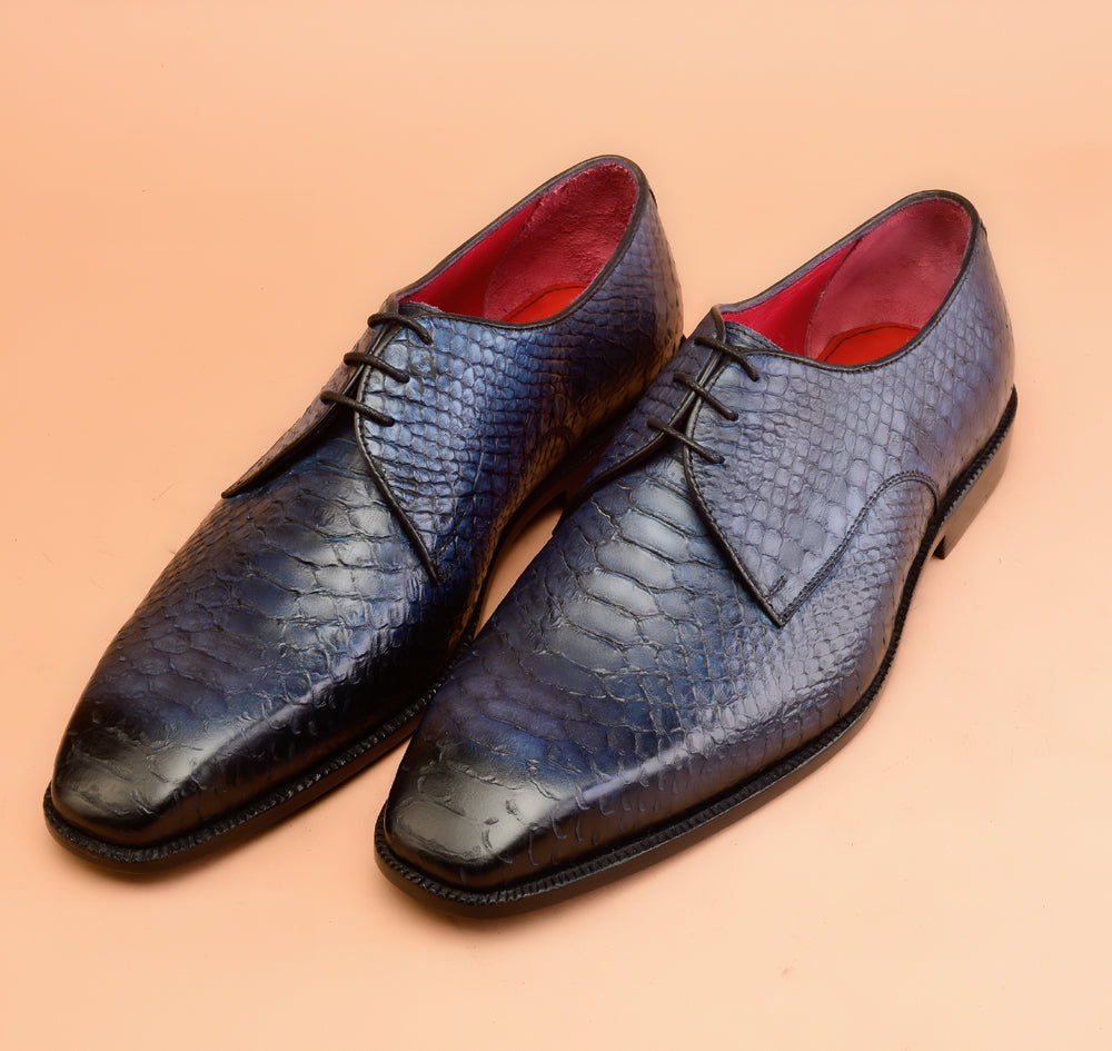 Classic Python Embossed Blue Patina Derby