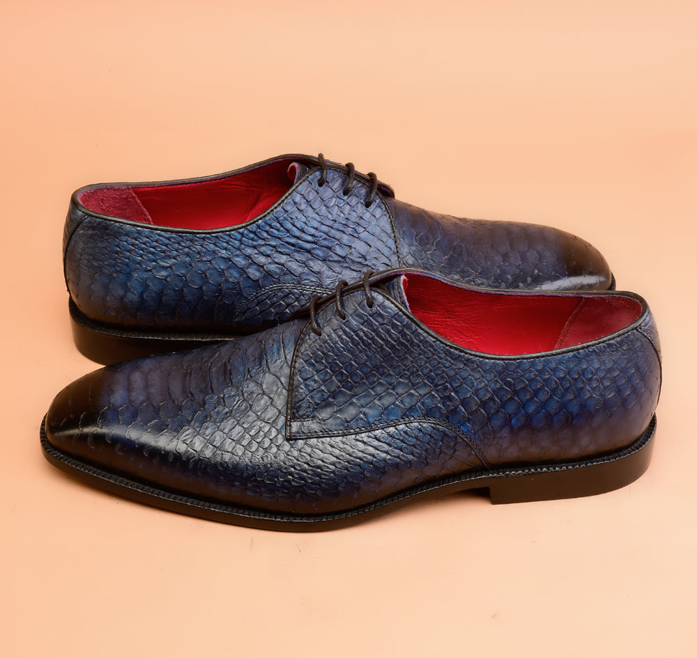 Classic Python Embossed Blue Patina Derby