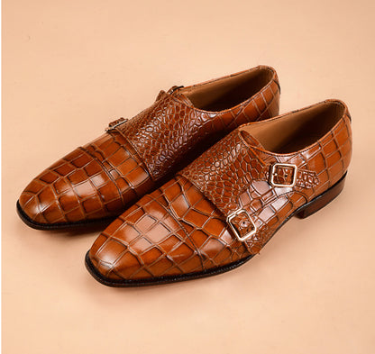 Christian louboutin Ochre Crocodile-Embossed Double Monk-Strap Shoes for Men | Handcrafted Calfskin Leather