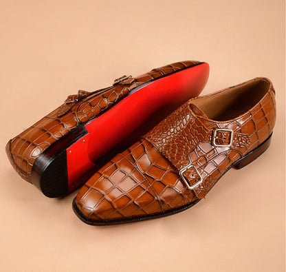 Christian louboutin Ochre Crocodile-Embossed Double Monk-Strap Shoes for Men | Handcrafted Calfskin Leather