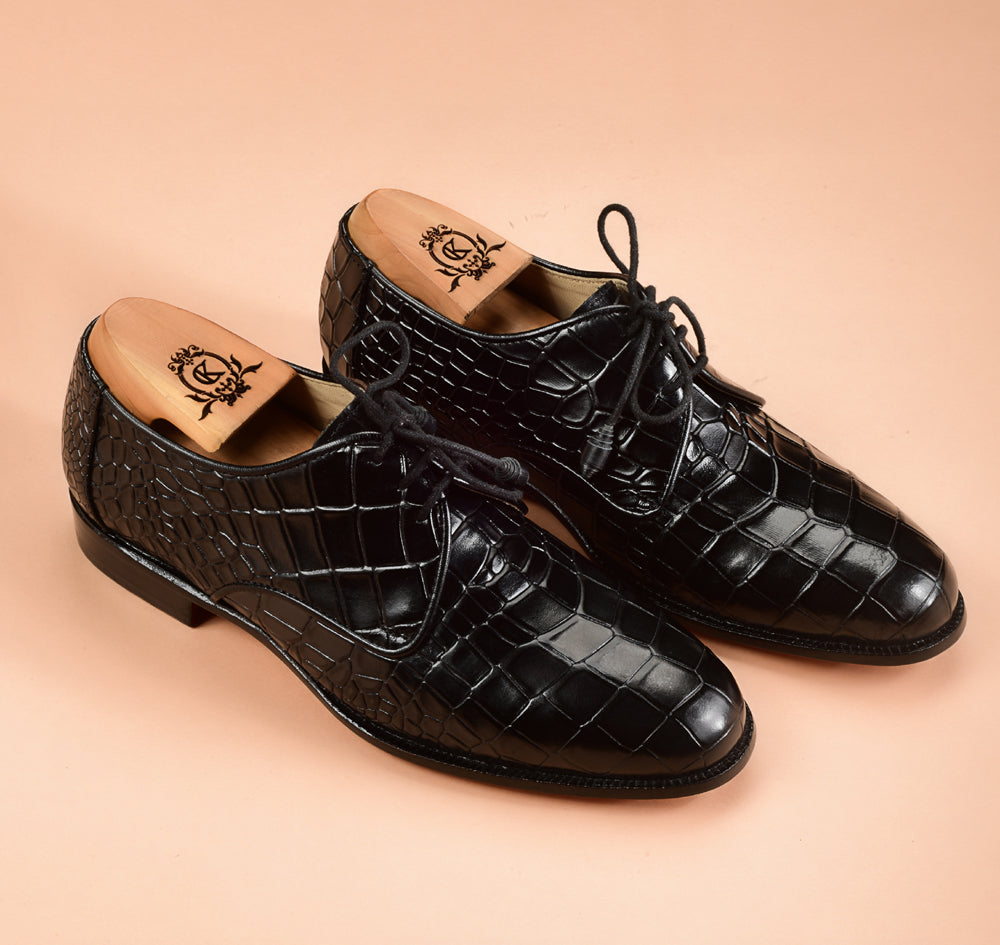 Christian louboutin Crocodile Embossed Black Derby