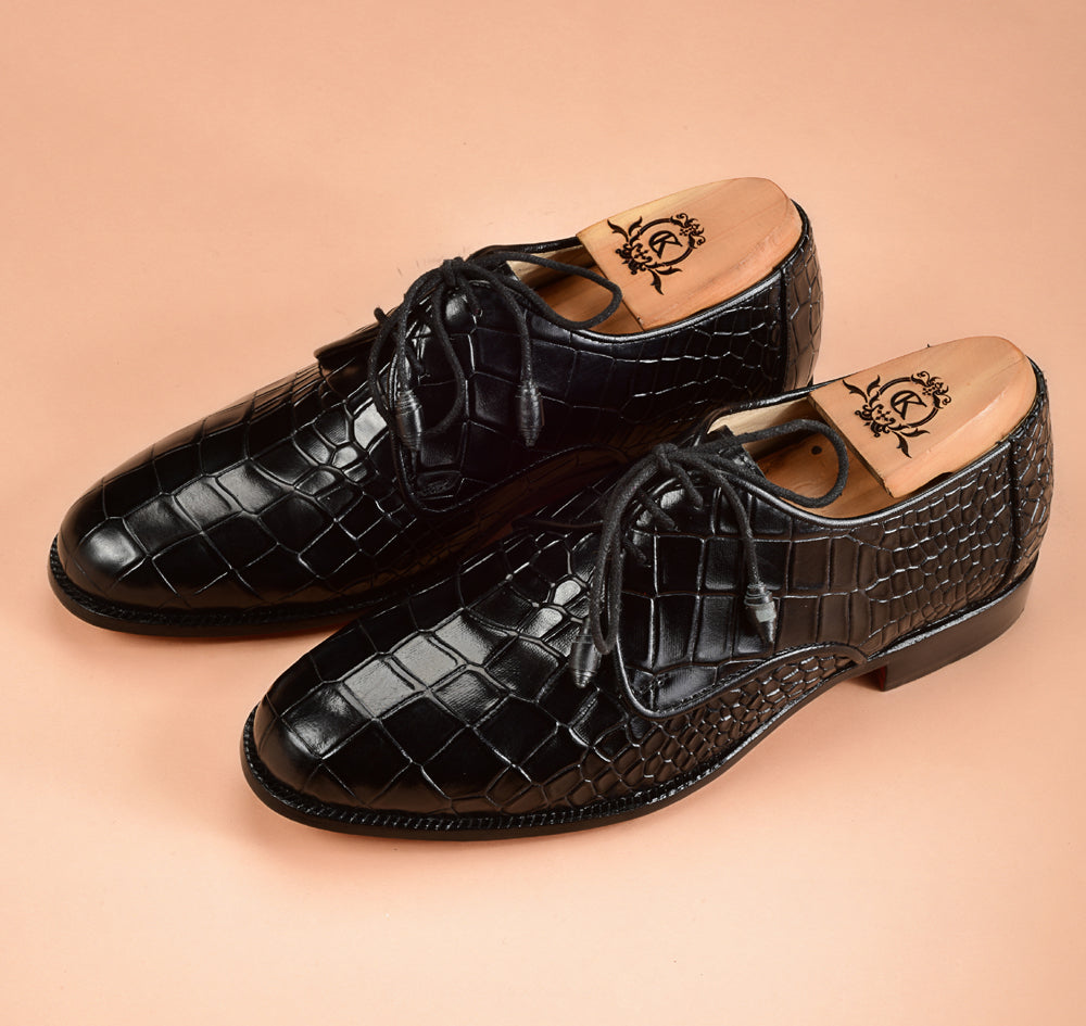 Christian louboutin Crocodile Embossed Black Derby