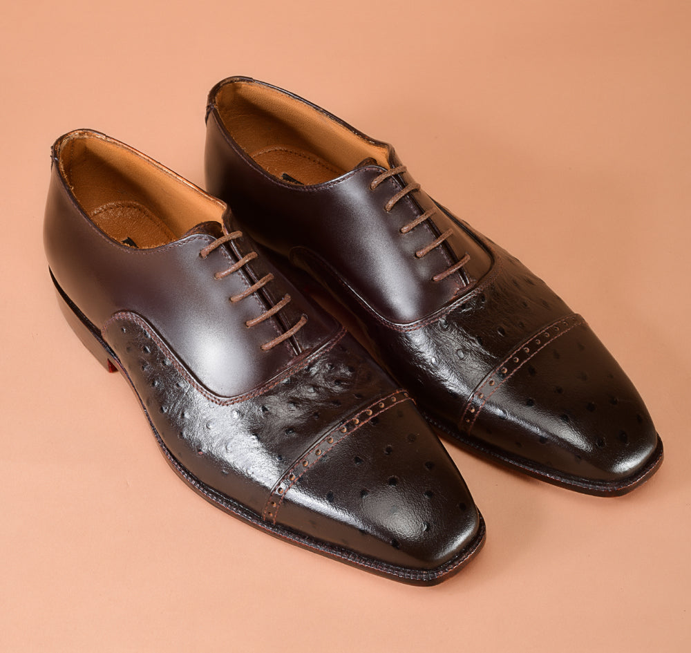 Christian louboutin Classic Dark Brown Cap-Toe Ostrich Embossed Oxford