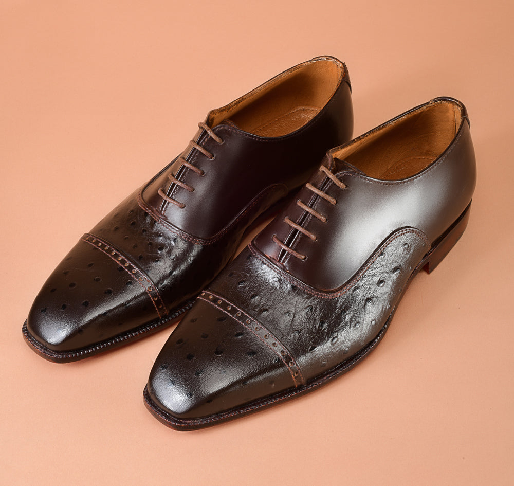 Christian louboutin Classic Dark Brown Cap-Toe Ostrich Embossed Oxford